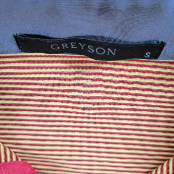 Greyson Saranac Polo Shirt Mens Small Gold Red Stripe Golf Performance - Picture 2 of 13